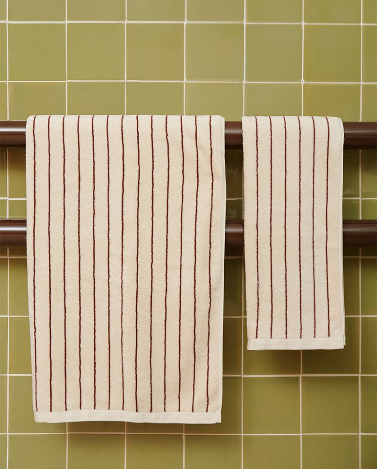 Serviette de toilette à rayures | Beige Arbois / Chocolat