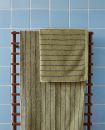 Pack 1 serviette de bain + 1 serviette de toilette à rayures | Vert Calavon / Bleu
