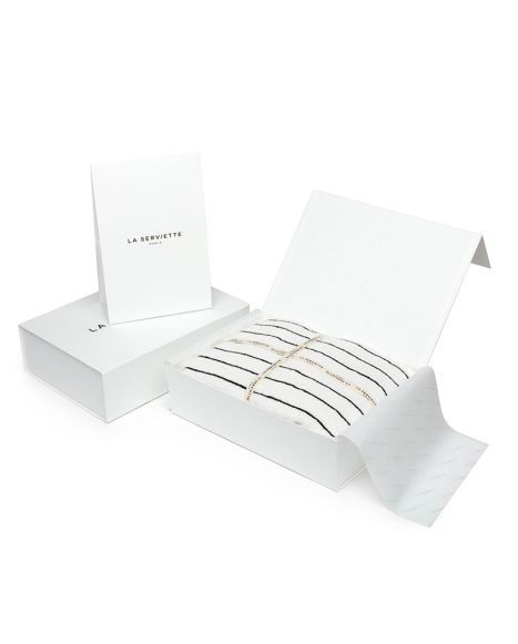 Pack 2 serviettes (bain & toilette) + 1 tapis de bain à rayures | Blanc Lutèce / Noir