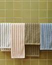 Pack 2 serviettes (bain & toilette) + 1 tapis de bain à rayures | Blanc Lutèce / Noir