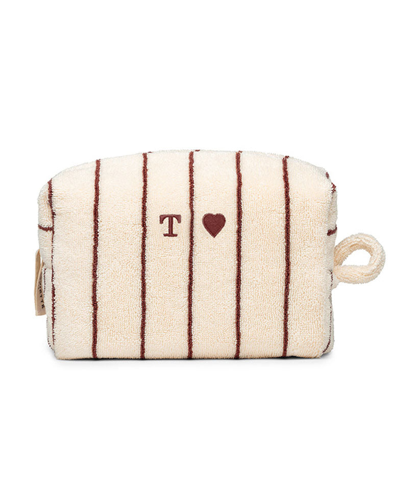 Trousse de toilette à rayures | Beige Arbois / Chocolat