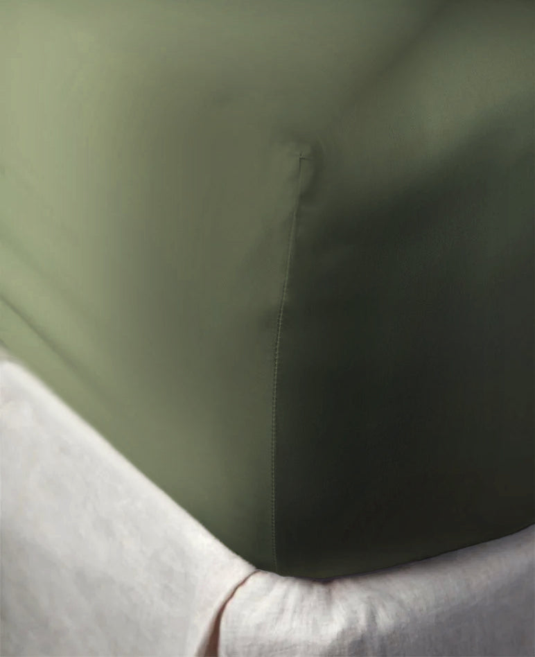 Drap housse en satin | Vert Olive