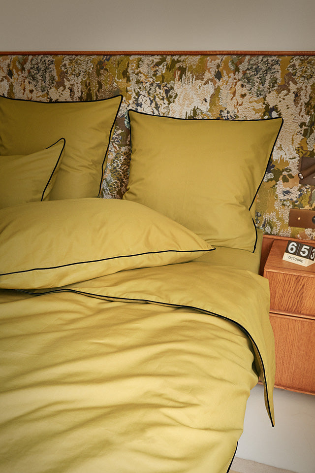 Housse de couette Percale de coton | Vert Bronze Liseré Noir
