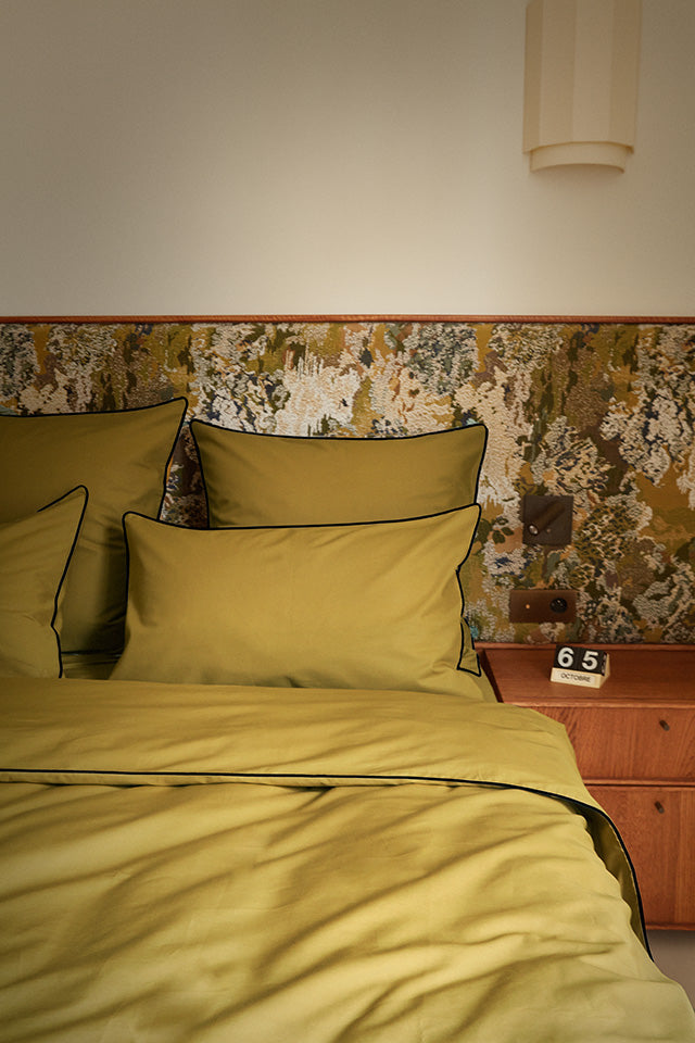 Housse de couette Percale de coton | Vert Bronze Liseré Noir