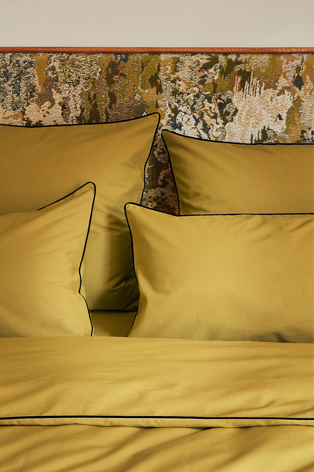 Housse de couette Percale de coton | Vert Bronze Liseré Noir