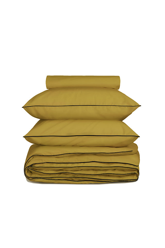 Housse de couette Percale de coton | Vert Bronze Liseré Noir