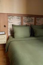Housse de couette Percale de coton | Vert Olive Liseré Noir