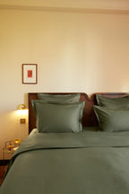 Housse de couette en satin | Vert Olive Bourdon Vert Olive