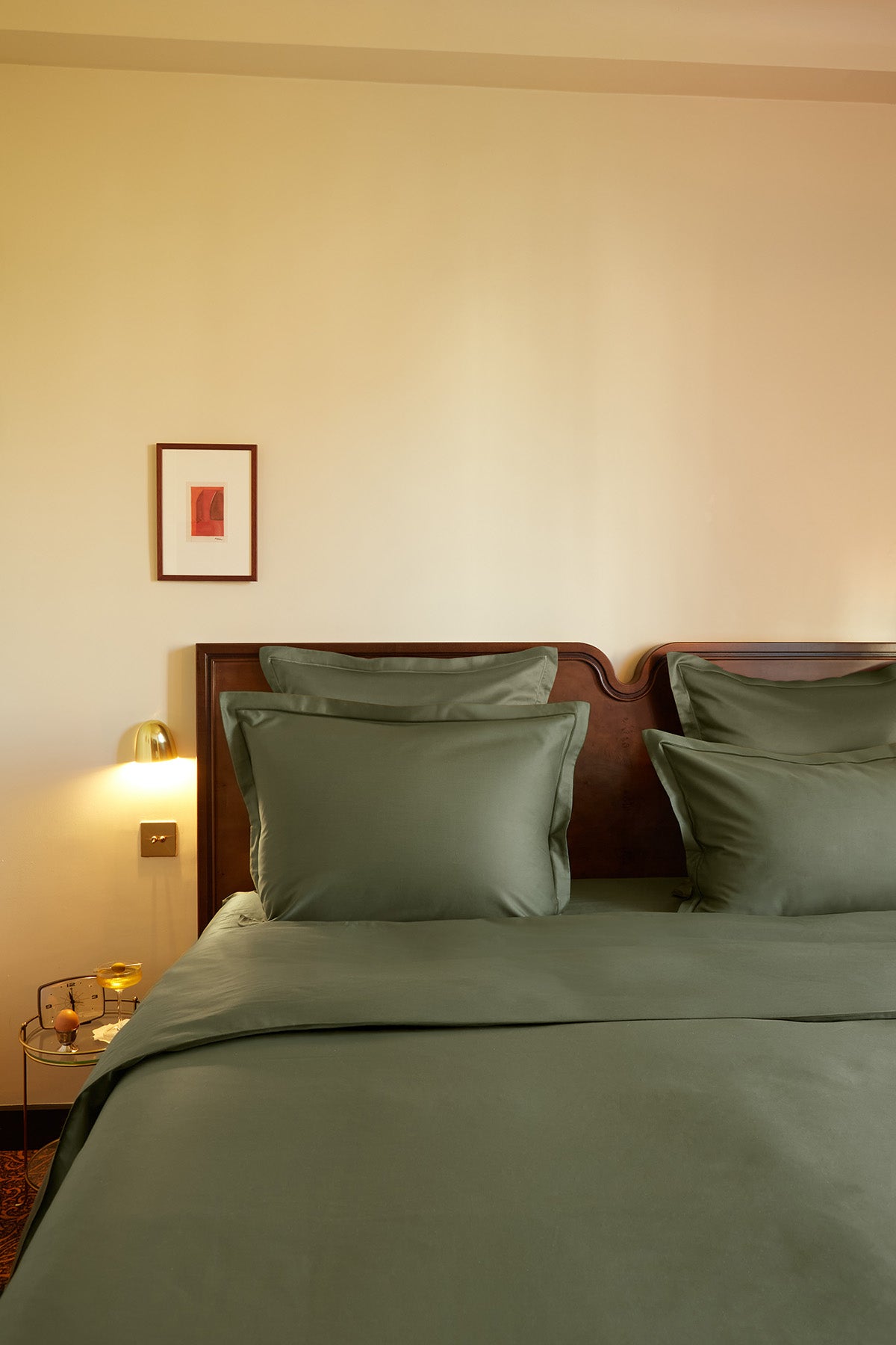 Housse de couette en satin | Vert Olive Bourdon Vert Olive
