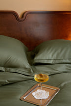 Housse de couette en satin | Vert Olive Bourdon Vert Olive