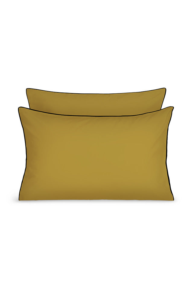 Paire de taies d'oreiller Percale de coton | Vert Bronze Liseré Noir