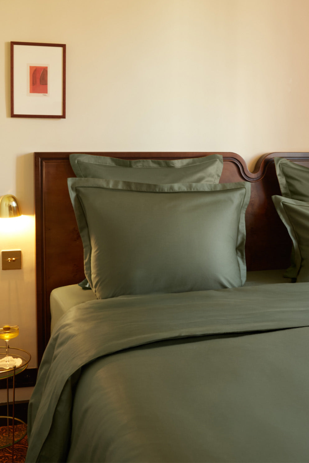Paire de taies d'oreiller en satin | Vert Olive Bourdon Vert Olive