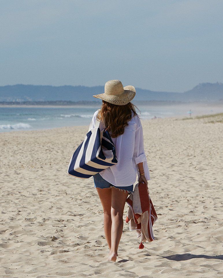 Cabas de plage | Bleu Océan / Crème