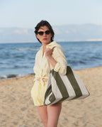 Beach Tote | Olive Green / Cream