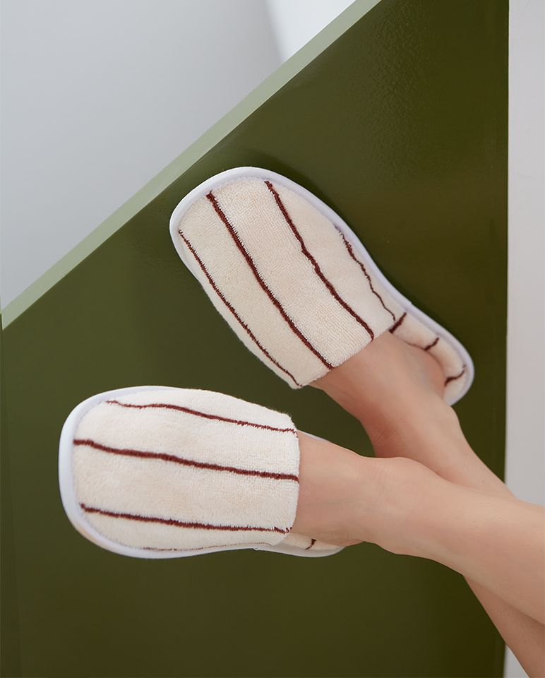 Chaussons à rayures | Beige Arbois / Chocolat