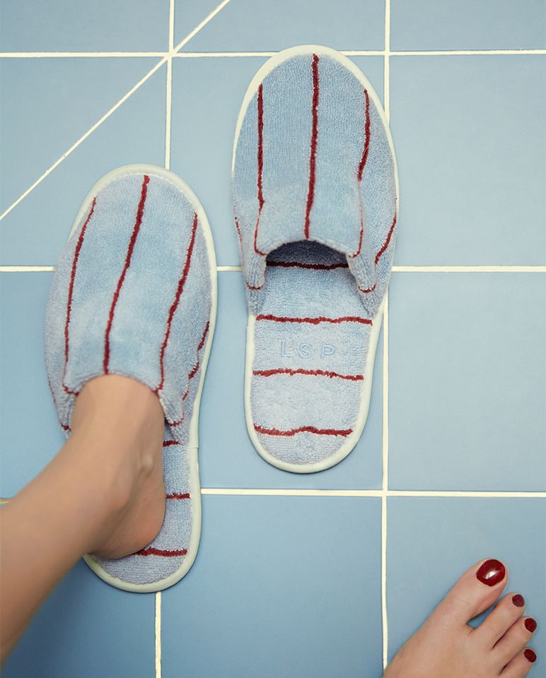 Chaussons à rayures | Bleu Égée / Bordeaux