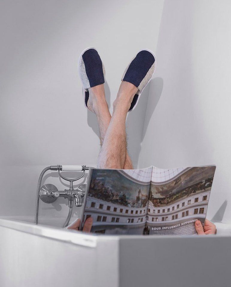 Chaussons en éponge | Bleu Océan / Crème