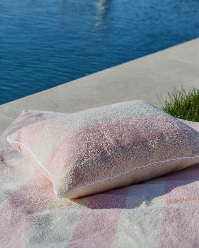 Coussin de plage | Rose Nymphe / Crème