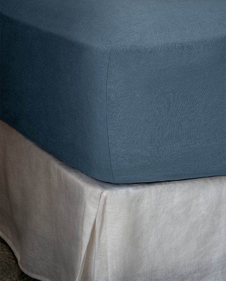 Drap housse en lin | Bleu Horizon