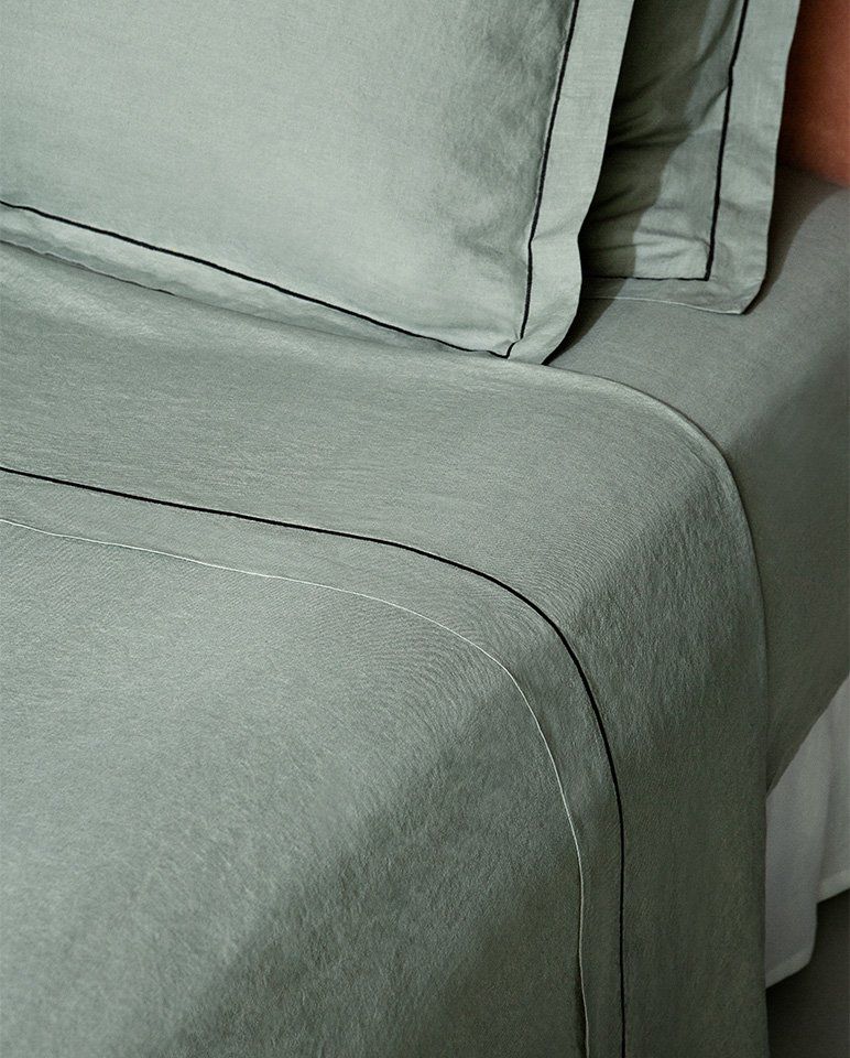 Drap housse en lin | Vert Sauge