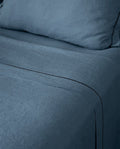 Drap plat en lin | Bleu Horizon Bourdon Noir