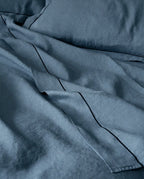 Drap plat en lin | Bleu Horizon Bourdon Noir