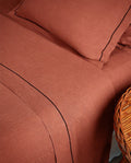 Linen Flat Sheet | Terracotta Black Bourdon