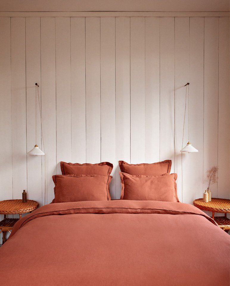 Drap plat en lin | Terracotta Bourdon Noir