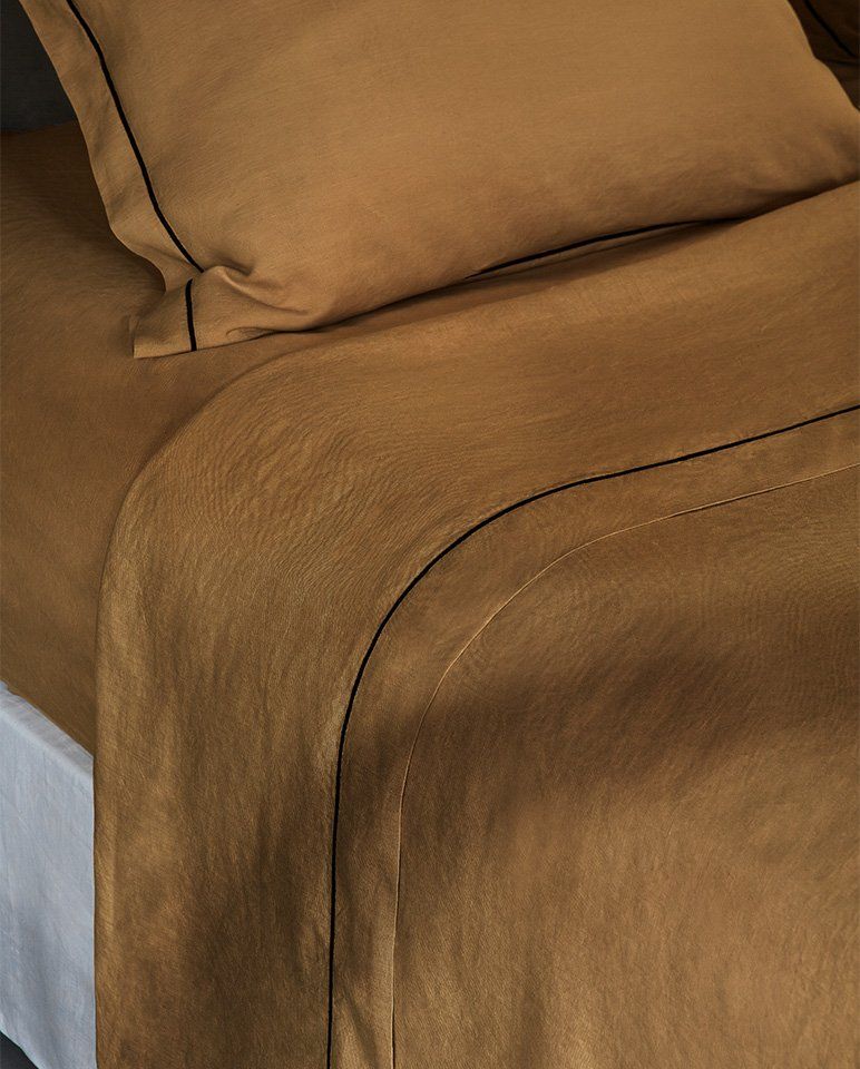 Drap plat en lin | Bronze Bourdon Noir