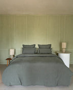 Linen Flat Sheet | Black Bourdon Laurel Gray