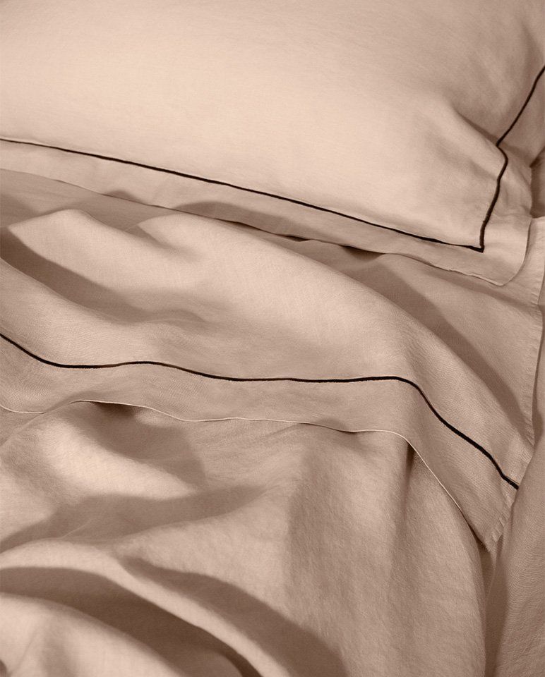 Drap plat en lin | Moka Bourdon Noir