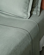 Linen Flat Sheet | Sage Green Black Bourdon