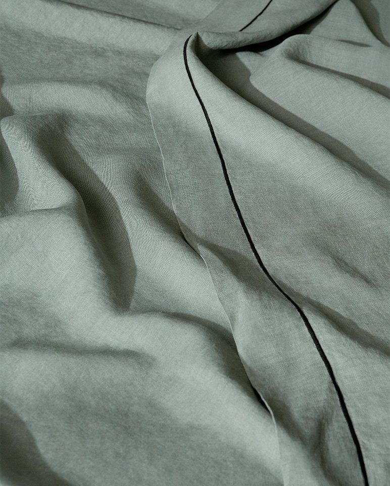 Drap plat en lin | Vert Sauge Bourdon Noir