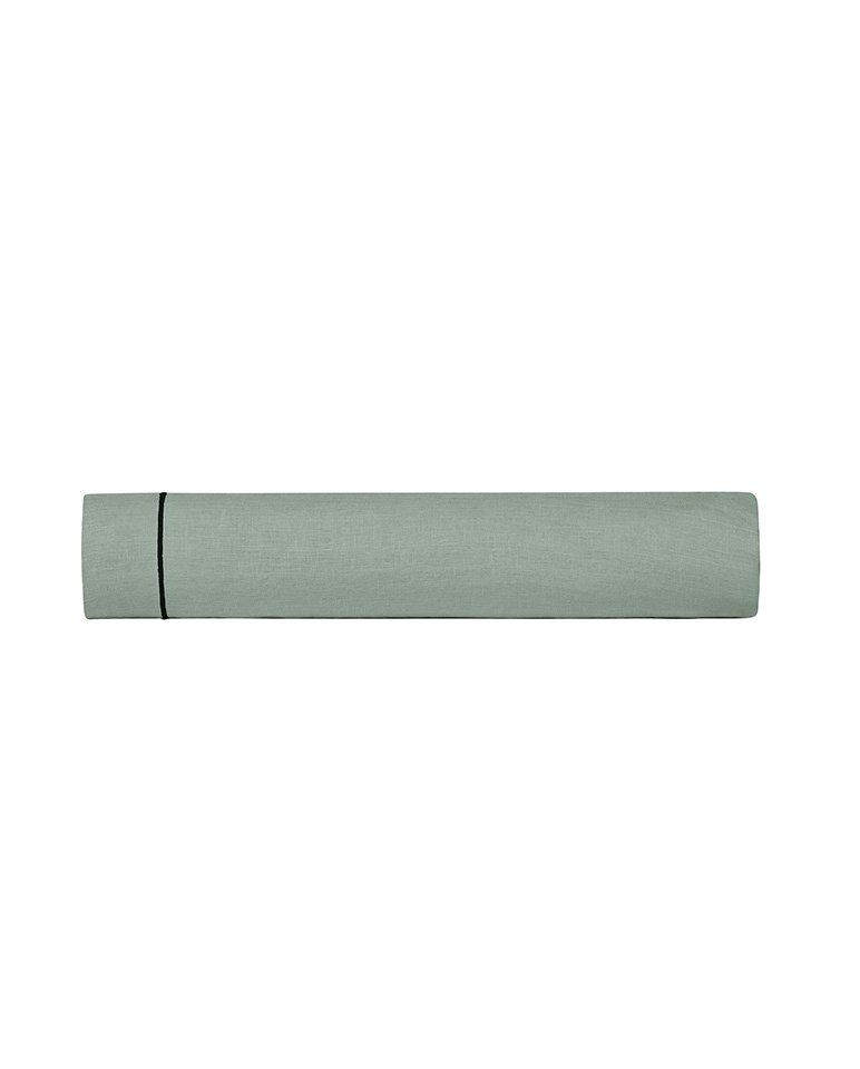 Drap plat en lin | Vert Sauge Bourdon Noir
