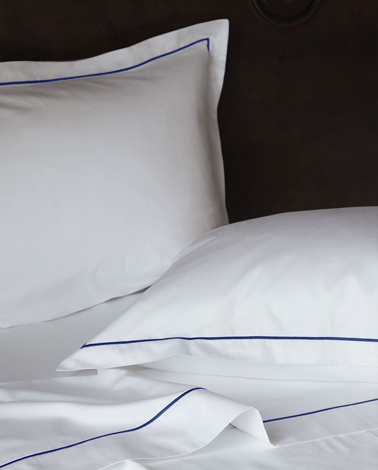 Drap plat en satin | Blanc Bourdon Bleu Cobalt