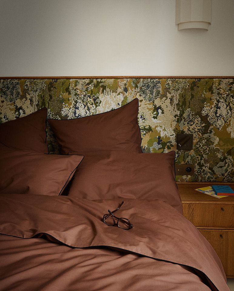 Drap plat Percale de coton Finition bourdon | Chocolat Liseré Noir