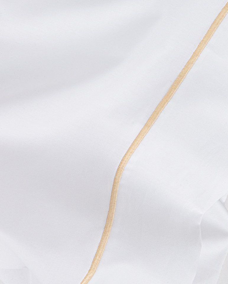 Drap plat Percale de coton Finition bourdon | Blanc Liseré Ecru