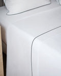 Flat Percale Cotton Sheet with embroidered trim | White with Grey border