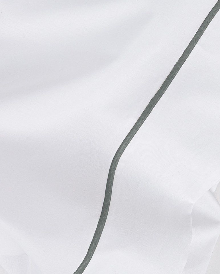 Drap plat Percale de coton Finition bourdon | Blanc Liseré Gris