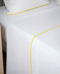 Drap plat Percale de coton Finition bourdon | Blanc Liseré Jaune Mimosa