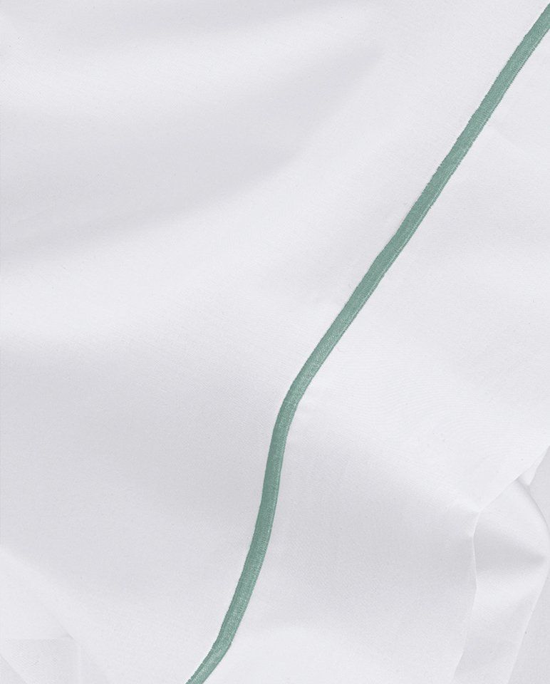 Drap plat Percale de coton Finition bourdon | Blanc Liseré Bleu Givré