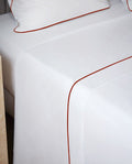 Percale Cotton Flat Sheet with Bourdon Stitching | White with Basque Red Trim