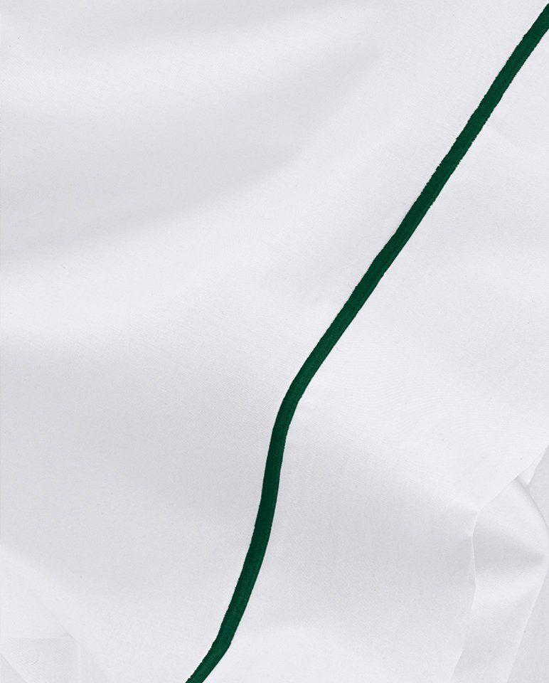 Drap plat Percale de coton Finition bourdon | Blanc Liseré Vert Anglais