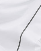 Percale Flat Sheet with Embroidered Trim | White with Storm Grey Piping