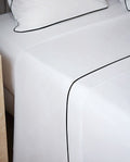 Percale Cotton Flat Sheet with Decorative Stitching | White with Black Border