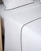 Percale Cotton Flat Sheet with Decorative Stitching | White with Black Border