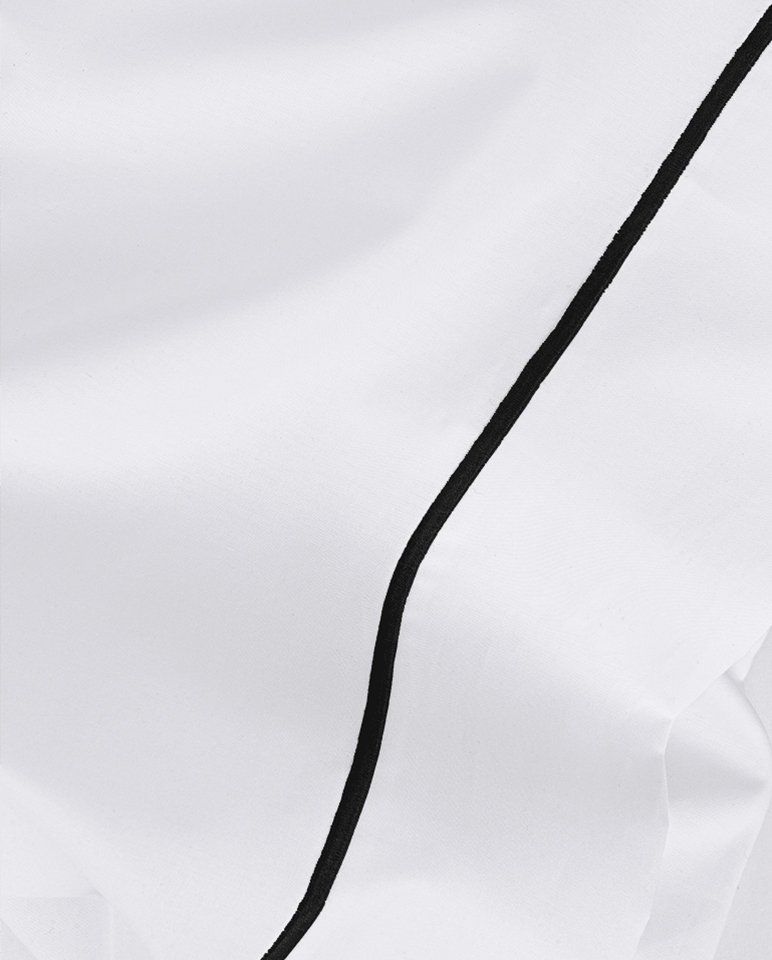 Drap plat Percale de coton Finition bourdon | Blanc Liseré Noir