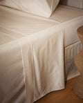 Percale Cotton Flat Sheet with Decorative Stitching | Ecru with White Border