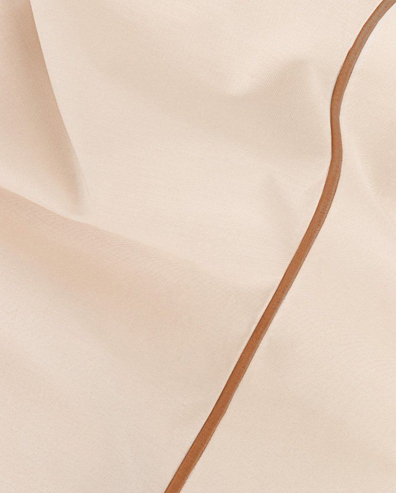 Drap plat Percale de coton Finition bourdon | Ecru Liseré Brun Acquilain