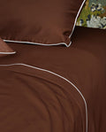 Percale Cotton Flat Sheet with Decorative Stitching | Chocolate with White Trim